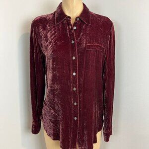 Laura Ashley Velvet Button Down Shirt in Burgundy Size S